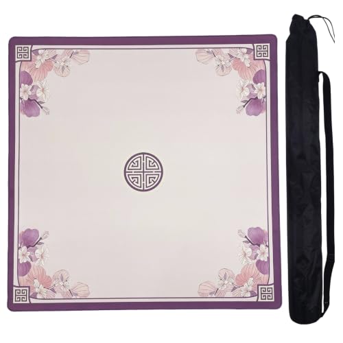 Mahjong Mat for Table, 31.5 x 31.5 Inch | Pink&Purple Flower, Portable Packaging Bag, Non-Slip, Noise Reduce, Water-Absorbent, For Card Games/Dominoes/Board Games