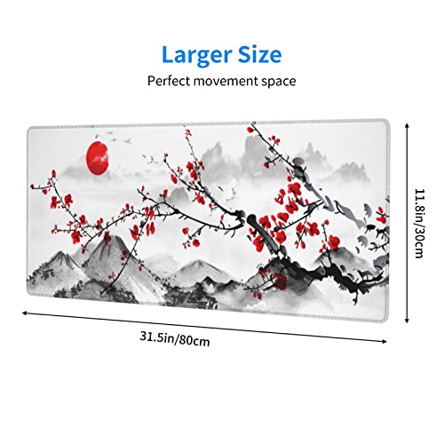 Watercolor Cherry Blossom Mouse Pad 31.5x11.8 Inch Pink Full Desk Japanese Sakura Mousepad Extended Large Non-Slip Rubber Base Waterproof Big Keyboard Mat with Stitched Edges for Gaming and Office - color: Cherry Blossom 1