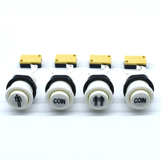 Arcity 4 Pcs/Lot Arcade Game Start Coin Push Button 1P 2P Player Pause Power EXIT Credit Type American Style with Microswitch Jamma MAME Machine Console DIY Parts Red White - color: 1p2pcoincoin