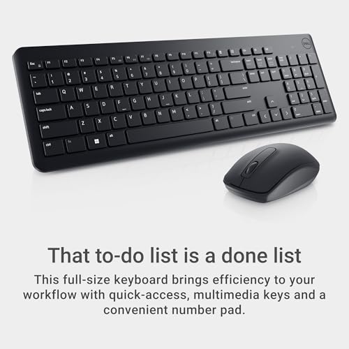 Dell Wireless Keyboard and Mouse KM3322W | USB Receiver, 2.4 GHz, Optical Sensor, 1000 DPI, AES-128 Encryption, AA Battery, 2 AAA Batteries, Black