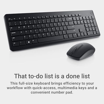 Dell Wireless Keyboard and Mouse KM3322W | USB Receiver, 2.4 GHz, Optical Sensor, 1000 DPI, AES-128 Encryption, AA Battery, 2 AAA Batteries, Black