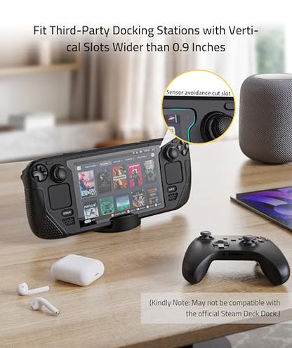 Syntech Protective Silicone Case for Steam Deck OLED & LCD - Black | Upgraded Zero-Gap Fit Fixes Edge Sagging, All-Round Shock Absorption, Non-Slip Grips & Complimentary Thumb Caps Included - color: Black