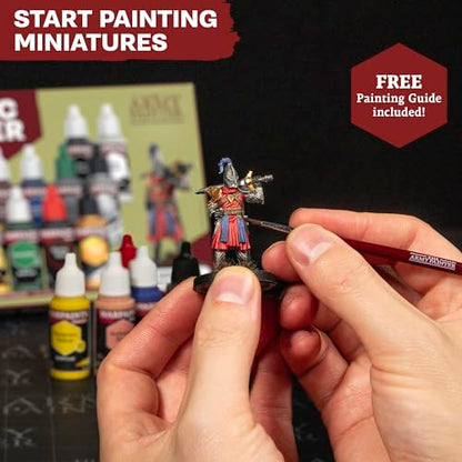 The Army Painter, Warpaints Fanatic Starter Set, 11 x 18 ml | Incl. Metallics, Wash, Brush-On Primer, 1 Figures 28mm & 1 Brush - Acrylic Paint Set, For Dnd & Warhammer 40K Miniatures