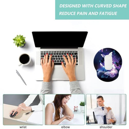 Mouse Pad with Wrist Support, Ergonomic Mouse Pad with Memory Foam Wrist Rest Cushion, Non-Slip Rubber Base Gaming Mice Pad for Home Office Computer Laptop, Butterfly - color: H-butterfly