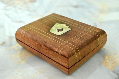 Playing Cards Holder, Handmade Wooden Card Storage Box with Brass Inlay Design, Anniversary Birthday Gifts Made in India (Design 5) - color: Design 5