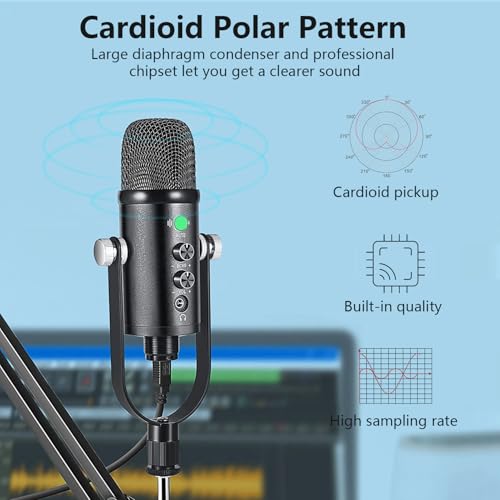 USB Microphone Metal Condenser Mic:Plug&Play Gaming Microphones on PC,Mac,Twitch and YouTube,Recording Microphone Computer PC Mic for Streaming,Podcasting