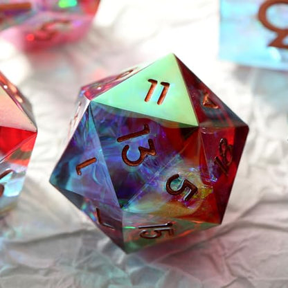 Iridescent Plating Sharp Dice, DNDND Handmade DND Resin Sharp Edge D&D Die with Gift Case for Dungeons and Dragon Tabletop Games (Iridescent Plating Red & Blue) - color: Iridescent Red and Blue