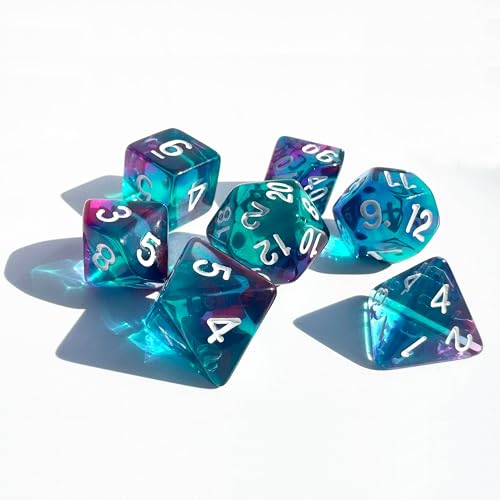 Transparent Blue DND Dice Set of 7pcs (Clear Purple-Blue) | Acrylic Polyhedral Dice Set for D&D, TTRPGs, Dungeons and Dragons, Role Playing Games – D20 System Games - color: Clear Purple-blue