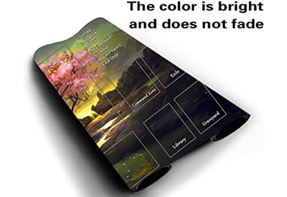 MTG Playmat, Game Play Mat for MTG TCG 24 x 14 inches Trading Card Inked Game Playmats with Storage Bag Smooth Rubber Surface Battle - color: Cherry Blossom Tree With Zones