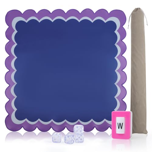 Mahjong Mat for Table 31.25"x31.25" - Anti-Slip American Mahjong Mat with Carrying Bag, Dice & Wind Indicator, Noise-Reducing Table Cover for Mahjong Poker Board Games, Blue - color: Blue
