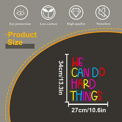 We Can Do Hard Things Neon Sign, Motivational Neon Light LED Classroom Sign USB Dimmable, for Inspirational Classroom Office Library Neon Light Kids Wall Art Bedroom Birthday Party Backdrop(13.3*10.6In) - color: colorful