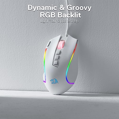 Redragon M612 Wired RGB Optical Gaming Mouse 8000 DPI Remapping Keys | Cable-Free 0 Delay, Redefine Keybinding Macro, Vibing Backlight, Ergonomic Grip Body Comfort - color: White, style: Wired