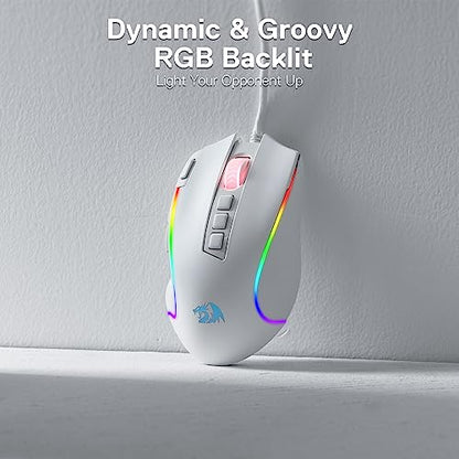 Redragon M612 Wired RGB Optical Gaming Mouse 8000 DPI Remapping Keys | Cable-Free 0 Delay, Redefine Keybinding Macro, Vibing Backlight, Ergonomic Grip Body Comfort - color: White, style: Wired