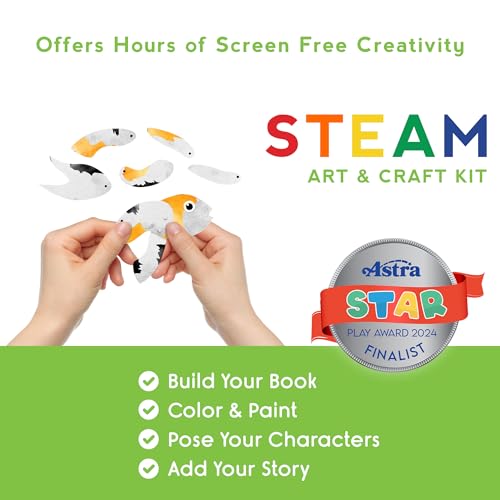 EyeConnect Crafts Pond 3D Tunnel Book – Hands-on Stationery Craft Kit | Build, paint, create a unique pop-in book with 12 posable animals! Screen-free STEAM activity, gift. No tools/glue needed, 8+ - color: Pond, size: Delux