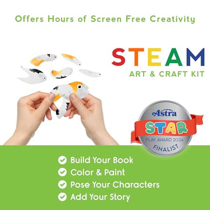 EyeConnect Crafts Pond 3D Tunnel Book – Hands-on Stationery Craft Kit | Build, paint, create a unique pop-in book with 12 posable animals! Screen-free STEAM activity, gift. No tools/glue needed, 8+ - color: Pond, size: Delux