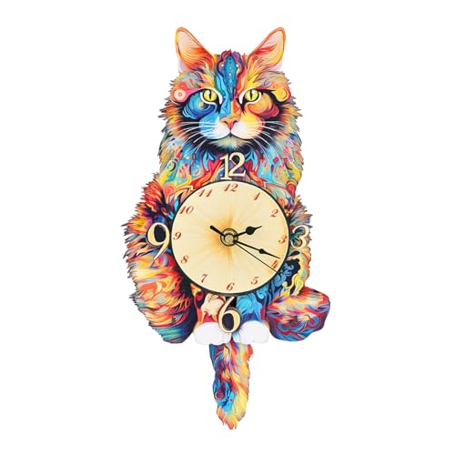 KAAYEE 3D Puzzles for Adults Maine Coon Clock Cat Wooden Puzzle DIY Craft | Wooden Puzzles for Adults Clock Kit (with Pendulum) for Men Women Creative Gift Home Wall Decor Brain Teaser Christmas - color: Maine Coon Clock