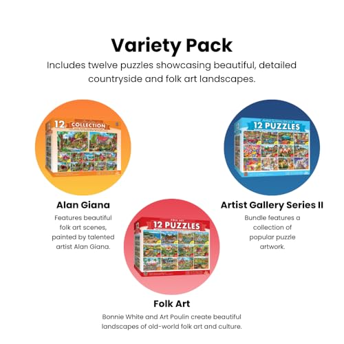 MasterPieces - Jigsaw Puzzle 12-Pack Bundle Set, Artist Gallery Collection Series 2 Landscape and Animal Puzzles, Family Fun for Adults and Kids - style: Artist Gallery II