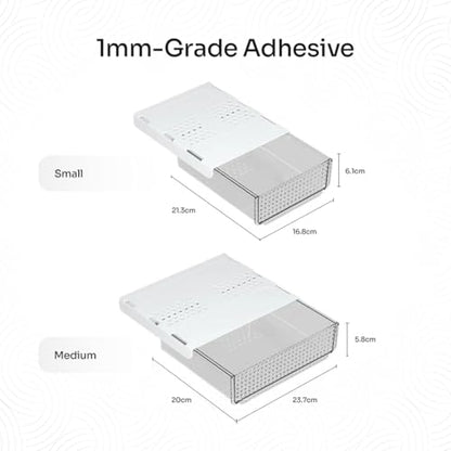 Slide and Stash Under Desk Drawers Office Organizer 2-Pack Small and Medium – Office Organization Drawer Slides Include Adhesive Tape – Easy DIY Installation for Desk Organization, Cupboard, Wardrobe