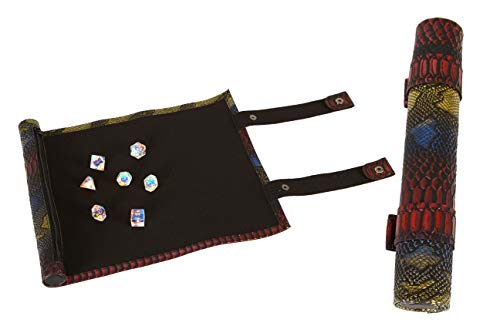 Forged Dice Co Scroll Dice Tray and Rolling Mat with Zippered Dice Holder - Storage Pouch Holds up to 14 Metal or Plastic Polyhedral Dice - Compatible with DND and Dungeons & Dragons Game Dice - color: Rainbow