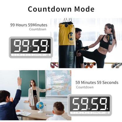 Large 7.8" Digital Timer, Magnetic LED Timer for Kitchen & Classroom | USB-C Rechargeable, Up to 99 Hours Count Up & Countdown Timer with 3 Brightness Levels, 4 Alert Modes and 3 Volume Levels - color: White