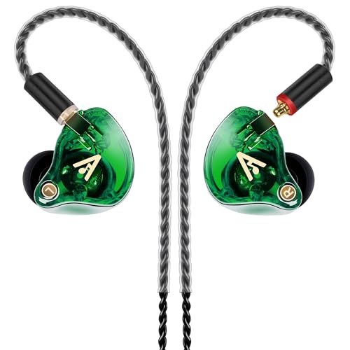 Vibes 202 Wired Earbuds - HiFi in Ear Monitor Headphones – Professional Noise Isolating Ear Buds - Clear Sound, Deep Bass & Comfort-Fit IEM Earphones - MMCX to 3.5mm, Silver Plated Cord, Carrying Case - color: 6-Green, style: 1) 3.5mm