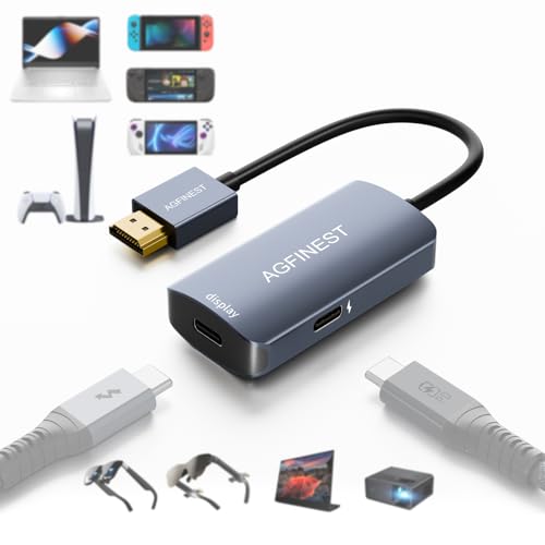 HDMI to USB C Adapter for AR Glasses - 4K@60Hz 2K@120Hz HDMI Source to USB-C Display, Aluminum Housing, for PS5, Xbox, Switch, Laptop, Fire TV Stick to XREAL, Rokid, RayNeo, Viture, Portable Monitor