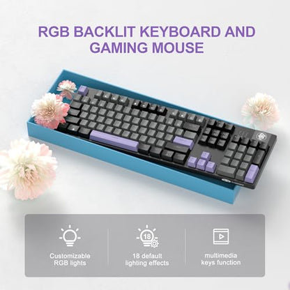 MageGee Mechanical Gaming Keyboard, Wired USB RGB Backlit Keyboard, 104-Key 100% Anti-Ghosting Mechanical Keyboard with Red Switches, Side-Printed Keycaps for Windows PC & Mac - color: Twilight Purple red switch
