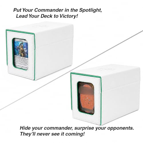 MTG Deck Box for Commander Display with Dice Tray (White＆Green) | Holds 200 Single/160 Double-Sleeved Cards, Fit MTG/PTCG/OPTCG Cards, Strong Magnet, With 2 Dividers & 1 Magnetic Card Holder - color: White＆Green