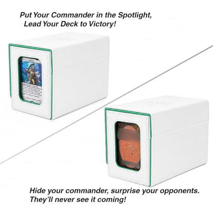 MTG Deck Box for Commander Display with Dice Tray (White＆Green) | Holds 200 Single/160 Double-Sleeved Cards, Fit MTG/PTCG/OPTCG Cards, Strong Magnet, With 2 Dividers & 1 Magnetic Card Holder - color: White＆Green