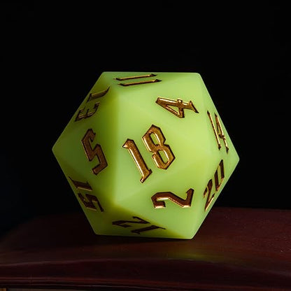55mm Silicone D20 DND Dice, Large D20 Single 20 Sided Dice | Glow-in-the-Dark D20 Giant Dice with Gift Box for Dungeons and Dragons RPG Bar Pub Club Party Games (Olivine/Gold) - color: Olivine/Gold