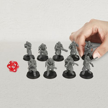 AUSPDICE Tabletop Unpainted Minis, 28mm 9pc Sci-Fi Soldier Squad, AS938 | Sci-Fi Figurine Squad for Role Playing, Miniature Games and TTRPGs, with Helmeted Combat Figures for Wargaming and RPG Gifts
