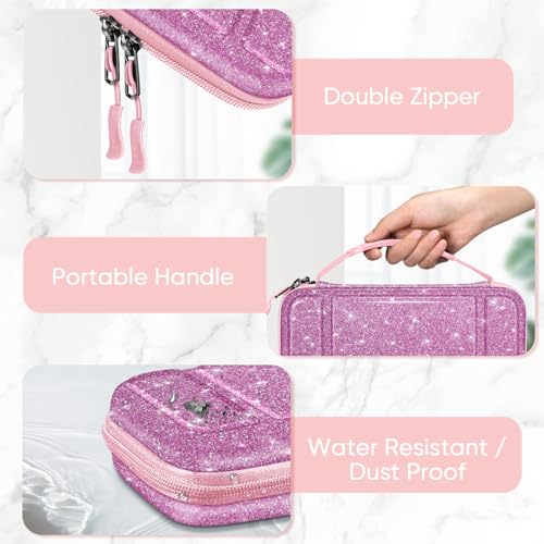 FINTIE Carrying Case for Nintendo Switch / Switch OLED Model (2021) | Shockproof, Hard Shell Protective Cover, Portable Travel Storage Bag, 10 Game Card Slots & Inner Pocket - color: Sparkly Purple