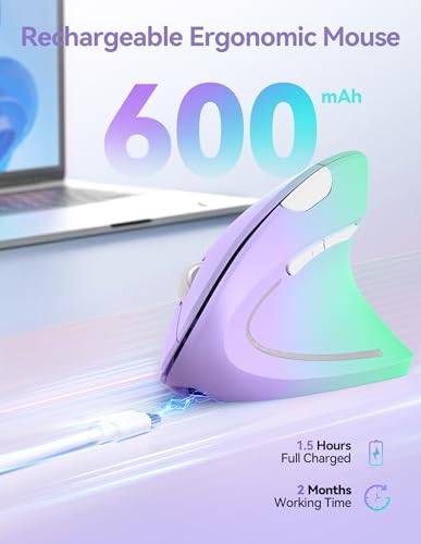 TECKNET Wireless Ergonomic Mouse, Rechargeable Wireless Vertical Mouse | Rechargeable, 2.4GHz USB Receiver, Silent Click, 6 Adjustable DPI up to 4800, 6 Buttons for Laptop, PC, Green and Purple - color: Green and Purple