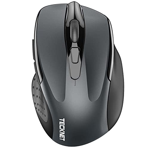 TECKNET Wireless Mouse, BT 5.0/2.4G, Silent 4800 DPI 6 Buttons, Grey | Bluetooth 5.0/3.0 & USB A, 2-Device Easy Switch, Wide OS Compatible, 6-DPI, Ergonomic for S/M Hands, Extended Battery - color: Grey