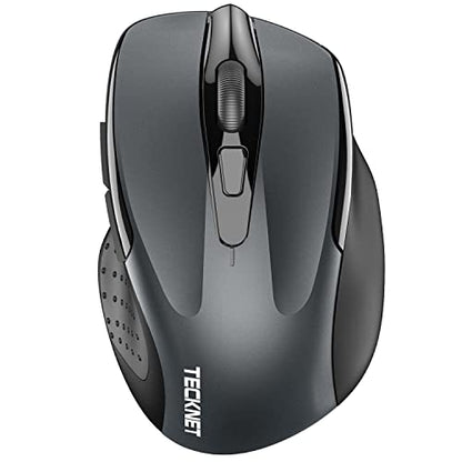 TECKNET Wireless Mouse, BT 5.0/2.4G, Silent 4800 DPI 6 Buttons, Grey | Bluetooth 5.0/3.0 & USB A, 2-Device Easy Switch, Wide OS Compatible, 6-DPI, Ergonomic for S/M Hands, Extended Battery - color: Grey