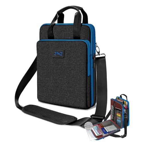 ZINZ Laptop Shoulder Bag 12.3-13 inch Case Sleeve, Expandable Handbag with Valuables Compartment Compatible with MacBook Air/Pro/Neo 13", iPad 12.9"/13"/11", Shockproof,Black-Blue edge - color: Black-blue Edge
