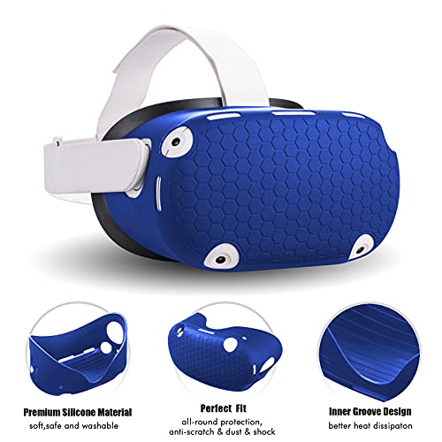 Compatible with Oculus Quest 2 Accessories, VR Silicone face Cover, VR Shell Cover,Compatible with Quest 2 Touch Controller Grip Cover,Protective Lens Cover,Disposable Eye Cover - color: Blue
