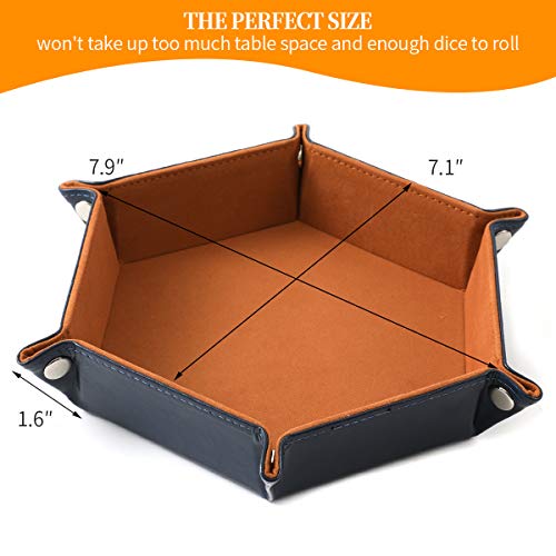Grajar 2 Pcs Portable Folding Dice Rolling Tray Set for RPG DND Table Games - PU Leather and Velvet Holder Storage Box - Navy Blue and Camel - color: Navy Blue and Camel
