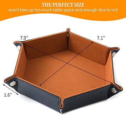 Grajar 2 Pcs Portable Folding Dice Rolling Tray Set for RPG DND Table Games - PU Leather and Velvet Holder Storage Box - Navy Blue and Camel - color: Navy Blue and Camel
