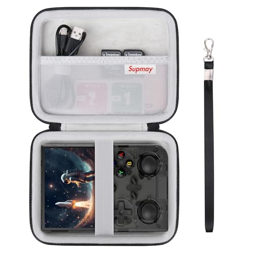 Supmay Hard Carrying Case for G350/RG35XX Pro/RG40XXV/RG405V/RG406V Retro Handheld Game Console, Retro Game Travel Storage Holder with Mesh Bag for SD Card, USB Charging Cable, User Manual, Black - color: Black