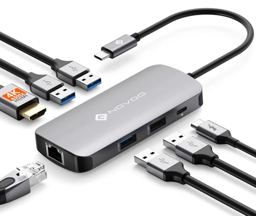 NOVOO USB C Hub Ethernet 4K@60 USB C HDMI Adapter Multiport Type C Adapter 4 USB 3.0 & USB2.0 Dongle 100W PD Dock Docking Station for MacBook Pro Air Apple iPad Pro Steam Deck Dell HP Lenovo 7-in-1 - style: 7-in-1