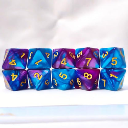 10 PCS D8 8 Sided Dice Set, Polyhedral Number Game Dice for DND RPG MTG Board Game Party Tabletop Accessories (Purple+Blue) - color: Purple+blue