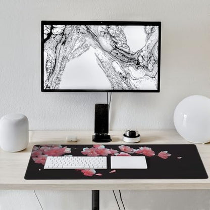 Cherry Blossom Extended Gaming Mouse Pad, Non-Slip Rubber Base, Washable, Oversized Desk Mat, 35.4" x 15.7" Inches - color: Japanese Watercolor Cherry Blossoms