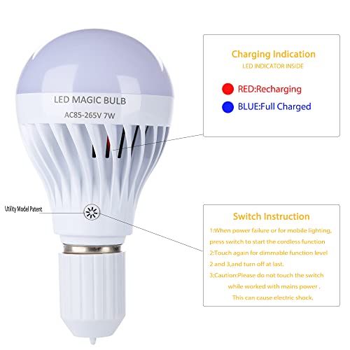 BSOD Rechargeable Light Bulbs, LED Magic Bulb with Remote Controller Warm White Emergency Lamp Without Electricity Battery Operated Light 7W Bulb E26 for Home Indoor Lighting (Warm White 2 Pack) - color: Warm White 2 Pack