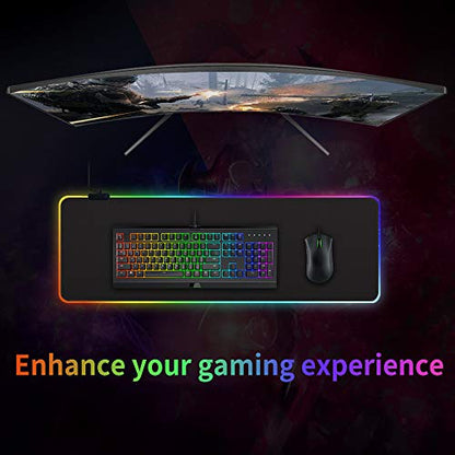 RGB Gaming Mouse Mat Pad - Large Extended Led Mousepad with 14 Lighting Modes 2 Brightness,Big Gaming pad Extra Long Computer Keyboard Mat Anti-Slip Waterproof - 31.5 x 11.8 Inch-Black