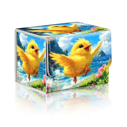 Trading Card Storage Box, Holds 100+ for MTG Cards, Premium PU Leather with Magnetic Closure, Cheerful Yellow Chick By Sea Durable Deck Box for Magic the Gathering, Trading Card Games - color: Cheerful Yellow Chick By Sea
