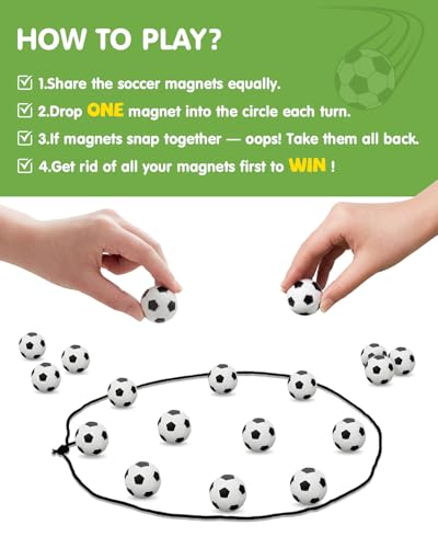 Soccer Magnetic Game with String & 20 Football-Shaped Stones – Fun Puzzle Strategy Games for Family Game Night, Party, Travel & Camping – 2 Player Games for Kids & Adults