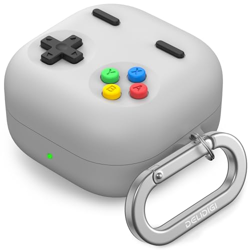 Delidigi Retro Gaming Case Compatible with Samsung Galaxy Buds 4 Pro & Galaxy Buds 4 (2026) – Silicone Protective Cover with Carabiner, Game Console Style Earbuds Case Accessories - color: Light Grey, size: Galaxy Buds 4/Galaxy Buds 4 Pro (2026)