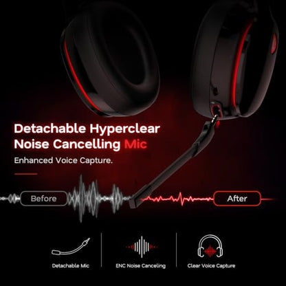 AOC 2.4GHz Wireless Gaming Headset for PS5, PS4 Fortnite & Call of Duty/FPS Gamers, PC, Switch, Bluetooth 6.0 Gaming Headphones with Noise Canceling Mic, 7.1 Virtual Surround, 45Hr Battery -BlackRed - color: Blackred