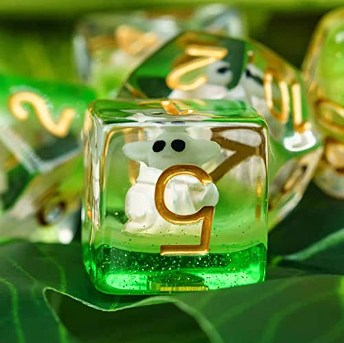 Cusdie 7-Die DND Dice, Polyhedral Dice Set Filled with Animal, for Role Playing Game D&D Dice (Spirit) - color: Green Spirit